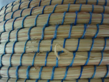 Load image into Gallery viewer, Vintage Coiled Sweetgrass Tan Blue Thread Trim Basket with Lid
