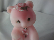 Load image into Gallery viewer, Vintage Fenton Pink Satin Rosaline Handpainted Apple Blossom Bear Figure

