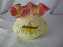 Load image into Gallery viewer, 1978 Fenton Uranium Burmese Handpainted Signed Robin on Dogwood Small Flower Vase
