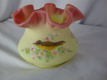 Load image into Gallery viewer, 1978 Fenton Uranium Burmese Handpainted Signed Robin on Dogwood Small Flower Vase

