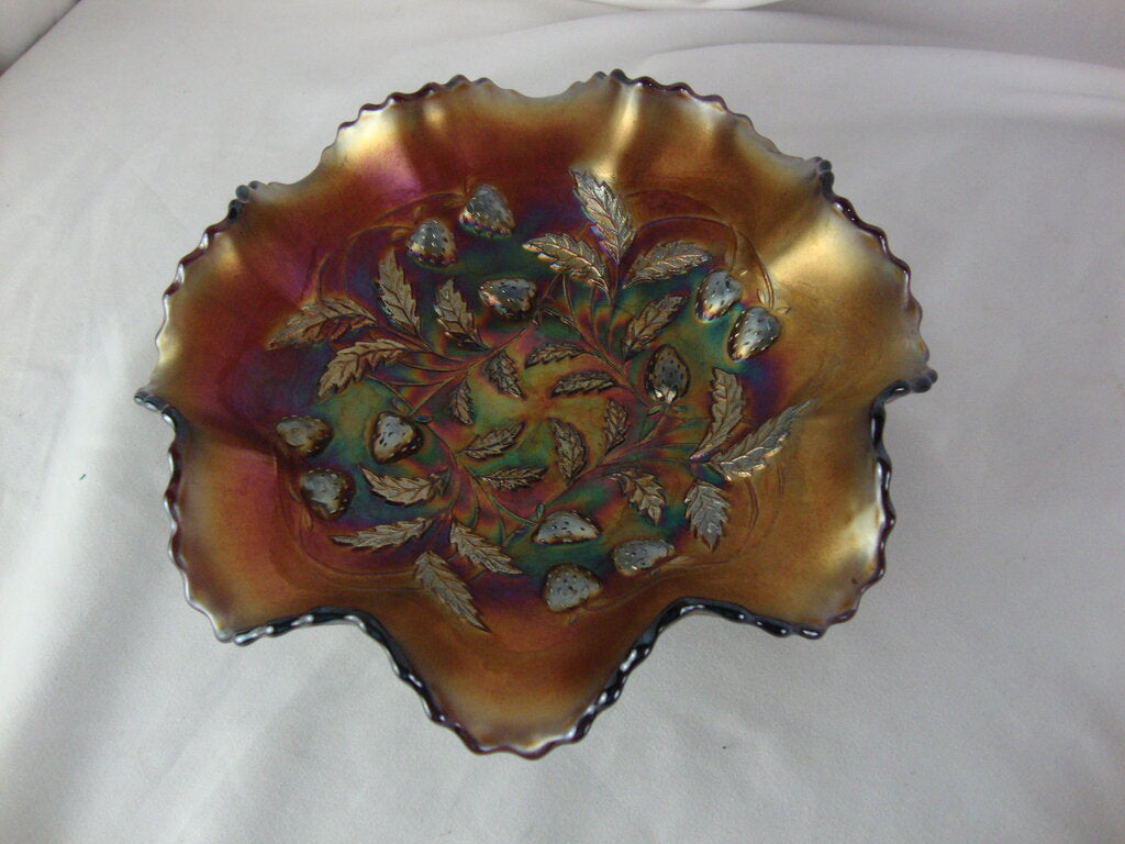 Vintage Northwood Amethyst Carnival Strawberry with Basket Weave Exterior Bowl