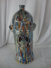 Load image into Gallery viewer, Folk Art Marvin Bailey Potter Multi Streaked Mini Jug in Open Five Tooth Mouth Ugly Face Jug
