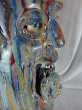 Load image into Gallery viewer, Folk Art Marvin Bailey Potter Multi Streaked Mini Jug in Open Five Tooth Mouth Ugly Face Jug
