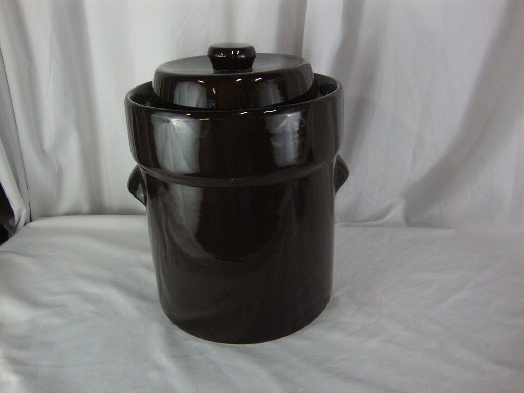 Vintage Brown 5 Liter Stoneware Fermenting Crock with Lid and Weights