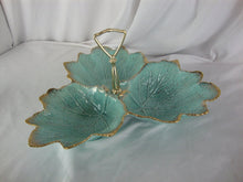 Load image into Gallery viewer, MCM California Pottery Aqua Gold Three Leaf Caddy Serving Dish with Handle
