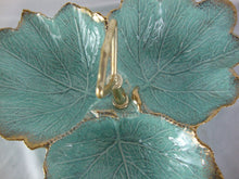 Load image into Gallery viewer, MCM California Pottery Aqua Gold Three Leaf Caddy Serving Dish with Handle
