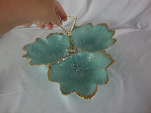 Load image into Gallery viewer, MCM California Pottery Aqua Gold Three Leaf Caddy Serving Dish with Handle
