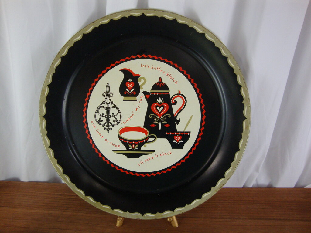 MCM Round Metal Kaffee Klatch Black Red Serving Decor Tray