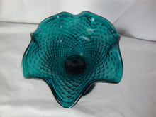 Load image into Gallery viewer, Vintage Teal Blue Diamond Point Glass Pedestal Compote Candy Dish
