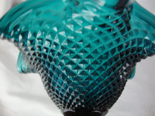 Load image into Gallery viewer, Vintage Teal Blue Diamond Point Glass Pedestal Compote Candy Dish
