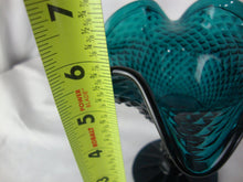Load image into Gallery viewer, Vintage Teal Blue Diamond Point Glass Pedestal Compote Candy Dish
