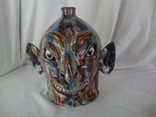 Load image into Gallery viewer, Folk Art Marvin Bailey Potter Multi Streaked Pointy Ear Toothy Mouth Ugly Face Jug
