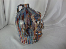 Load image into Gallery viewer, Folk Art Marvin Bailey Potter Multi Streaked Pointy Ear Toothy Mouth Ugly Face Jug
