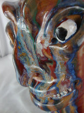 Load image into Gallery viewer, Folk Art Marvin Bailey Potter Multi Streaked Pointy Ear Toothy Mouth Ugly Face Jug
