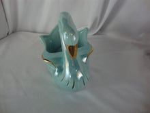 Load image into Gallery viewer, Vintage Royal Copley Aqua Iridescent Gold Ceramic Swan Planter
