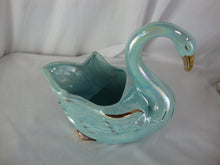 Load image into Gallery viewer, Vintage Royal Copley Aqua Iridescent Gold Ceramic Swan Planter
