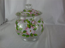 Load image into Gallery viewer, Vintage Handpainted Apple Blossom Clear Glass Cookie Biscuit Jar with Lid
