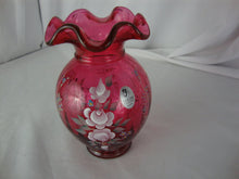 Load image into Gallery viewer, Fenton 2003 Handpainted Signed Cranberry Floral Small Vase
