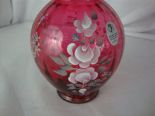 Load image into Gallery viewer, Fenton 2003 Handpainted Signed Cranberry Floral Small Vase
