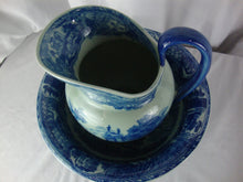 Load image into Gallery viewer, Vintage Victoria Ware Ironstone Flow Blue City Scene Wash Basin and Pitcher Set
