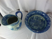 Load image into Gallery viewer, Vintage Victoria Ware Ironstone Flow Blue City Scene Wash Basin and Pitcher Set
