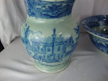 Load image into Gallery viewer, Vintage Victoria Ware Ironstone Flow Blue City Scene Wash Basin and Pitcher Set
