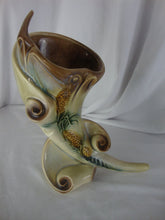 Load image into Gallery viewer, Vintage Hull Pottery Parchment Pine Cone Cornucopia Vase
