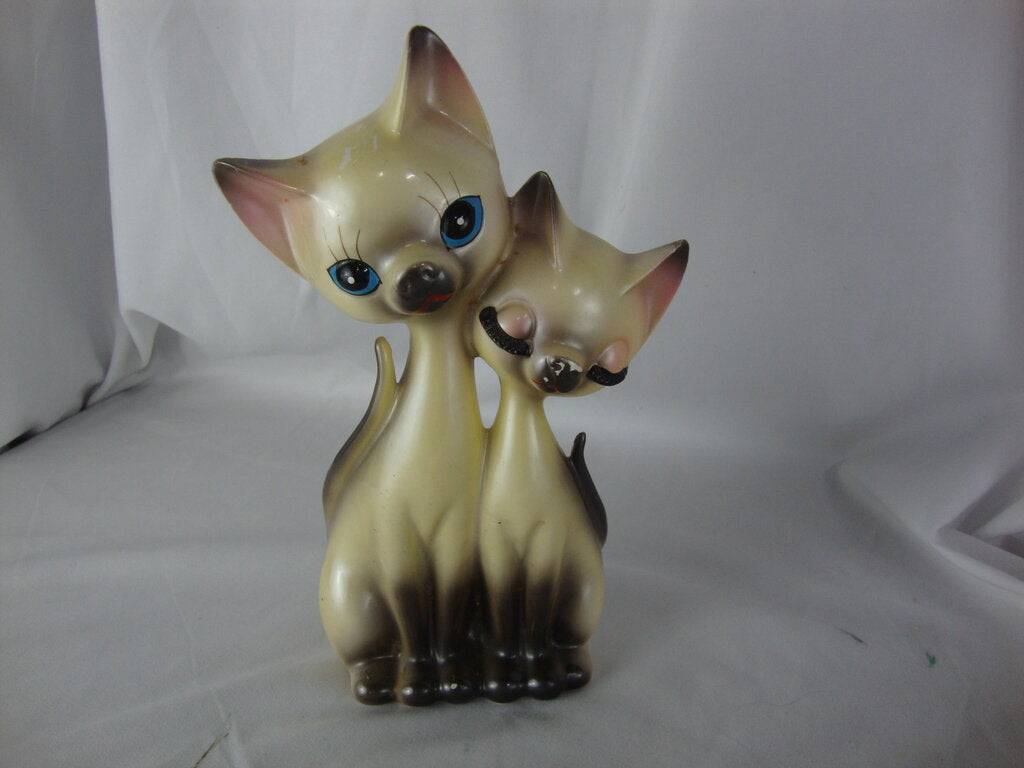 MCM Retro Ceramic Siamese Cat Pair Attached Figurine