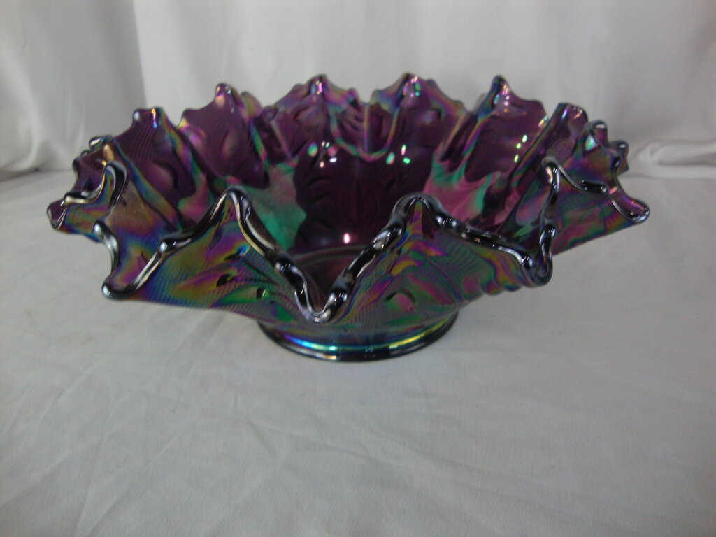 Vintage Fenton Art Glass Purple Carnival Iridescent Glass Wildflower Pattern Bowl