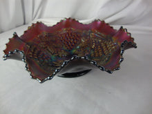 Load image into Gallery viewer, Vintage Northwood Amethyst Carnival Glass Grape &amp; Cable Pattern Pie Crust Decor Bowl
