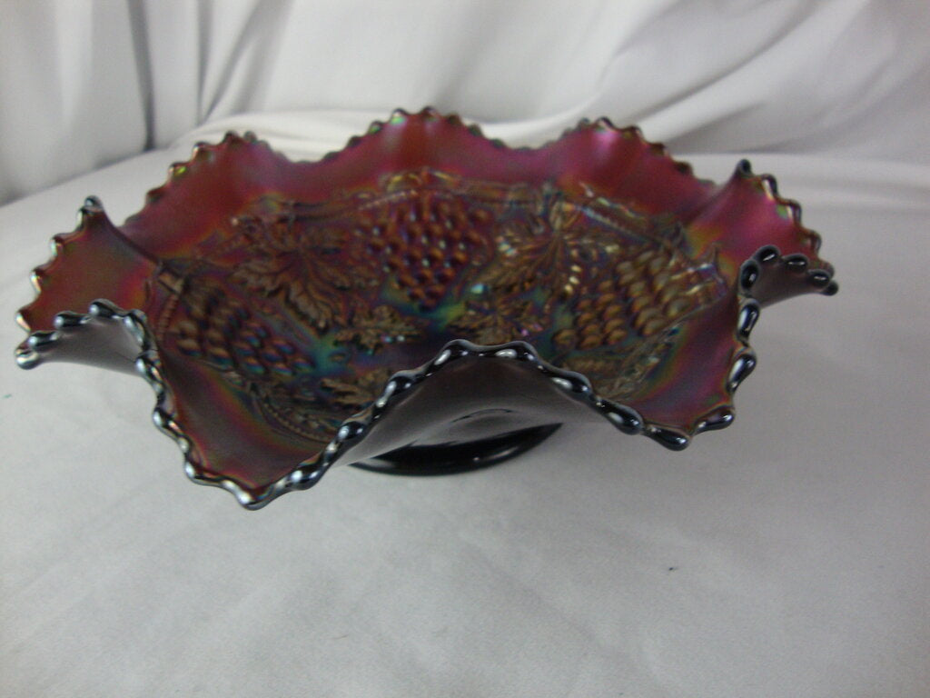 Vintage Northwood Amethyst Carnival Glass Grape & Cable Pattern Pie Crust Decor Bowl