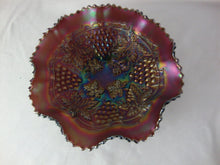 Load image into Gallery viewer, Vintage Northwood Amethyst Carnival Glass Grape &amp; Cable Pattern Pie Crust Decor Bowl
