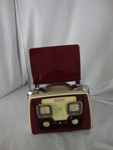 Load image into Gallery viewer, Vintage Spirit Trans-Atlantic Battery Red/Cream Plastic Flip Up Suitcase Radio
