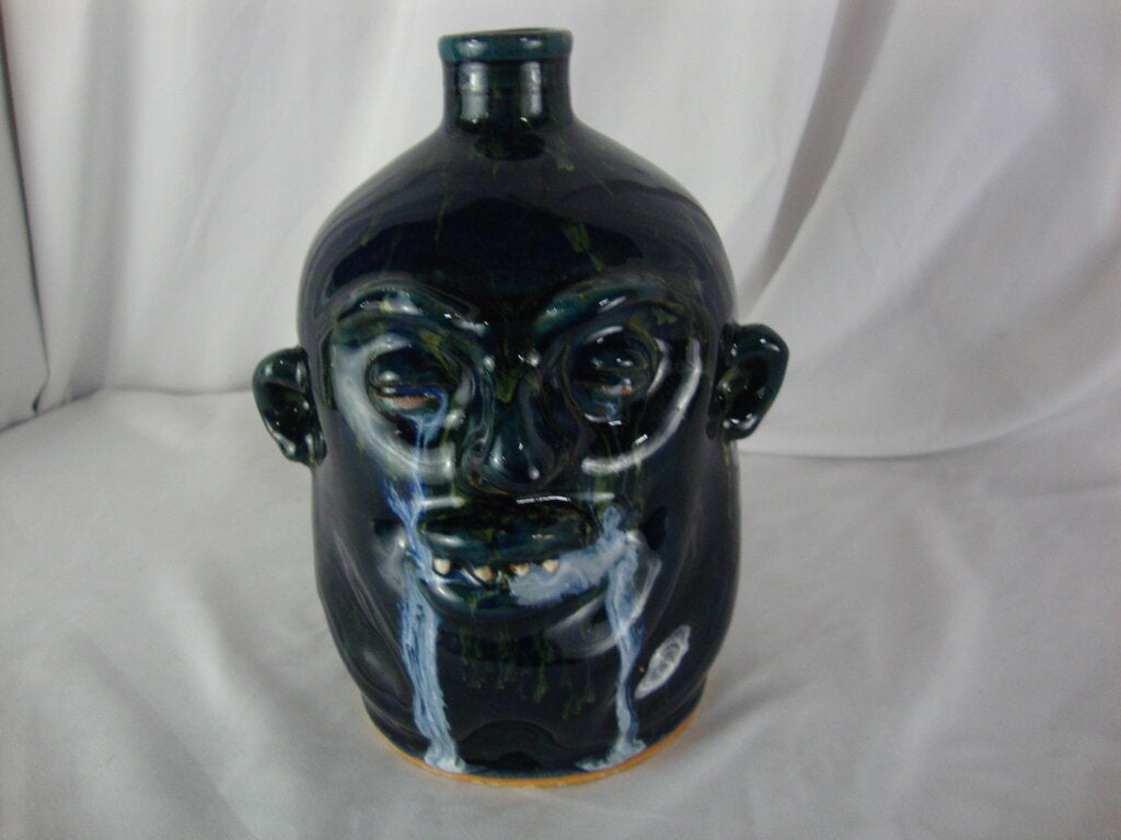 Marvin Bailey Folk Art Potter Dark Streaked Crying Eyes Four Tooth Ugly Face Jug