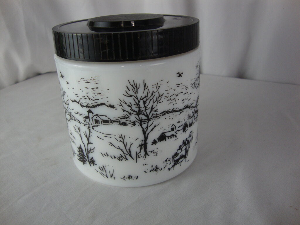 1960's Maxwell House Coffee Milk Glass Coffee Canister with Black Plastic Lid