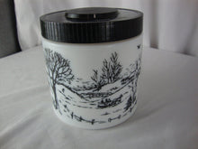 Load image into Gallery viewer, 1960&#39;s Maxwell House Coffee Milk Glass Coffee Canister with Black Plastic Lid
