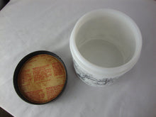 Load image into Gallery viewer, 1960&#39;s Maxwell House Coffee Milk Glass Coffee Canister with Black Plastic Lid
