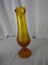 Load image into Gallery viewer, MCM Kanawha Amber Glass Moon Stars Swung Pedestal Vase
