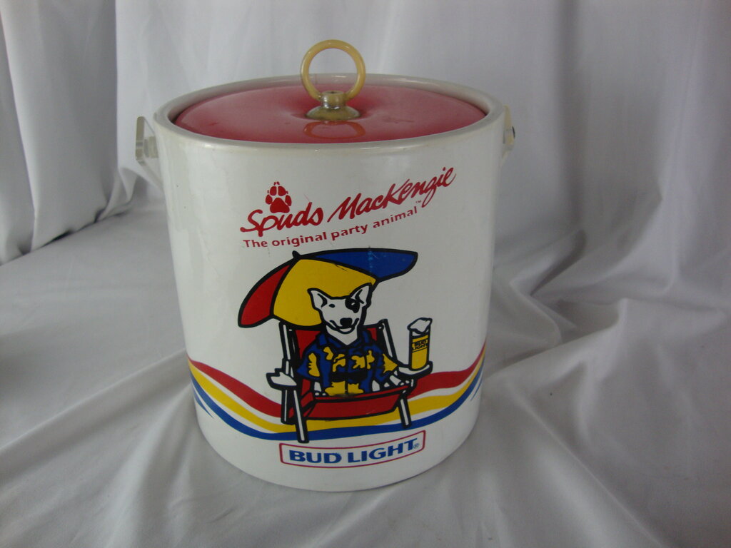 1987 Bud Light Spuds MacKenzie Molded Plastic Ice Bucket with Lid