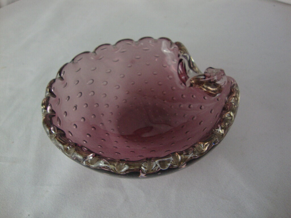 Vintage Purple Amethyst Controlled Bubble Scallop Shell Ashtray Candy Dish Bowl