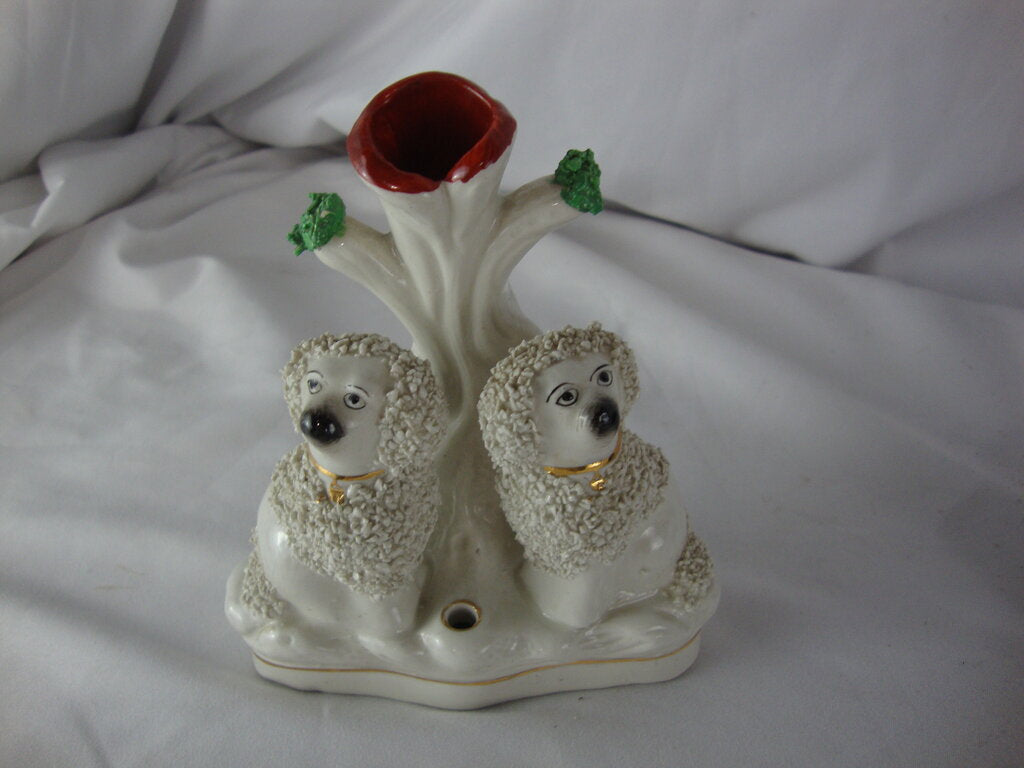 Antique Staffordshire England Spaghetti Poodle Spill Vase with Quill Ink Pen Holder