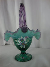 Load image into Gallery viewer, Vintage Fenton New Century Green Purple Handpainted Signed Decor Glass Basket
