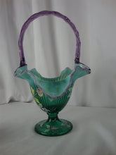 Load image into Gallery viewer, Vintage Fenton New Century Green Purple Handpainted Signed Decor Glass Basket
