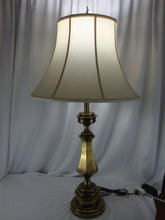 Load image into Gallery viewer, Vintage Stiffell Brass Buffet Lamp with Cream Shade Fleur de Lis Finial
