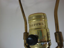 Load image into Gallery viewer, Vintage Stiffell Brass Buffet Lamp with Cream Shade Fleur de Lis Finial
