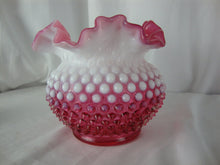 Load image into Gallery viewer, Vintage Fenton Cranberry Opalescent Hobnail Ruffled Bowl Vase
