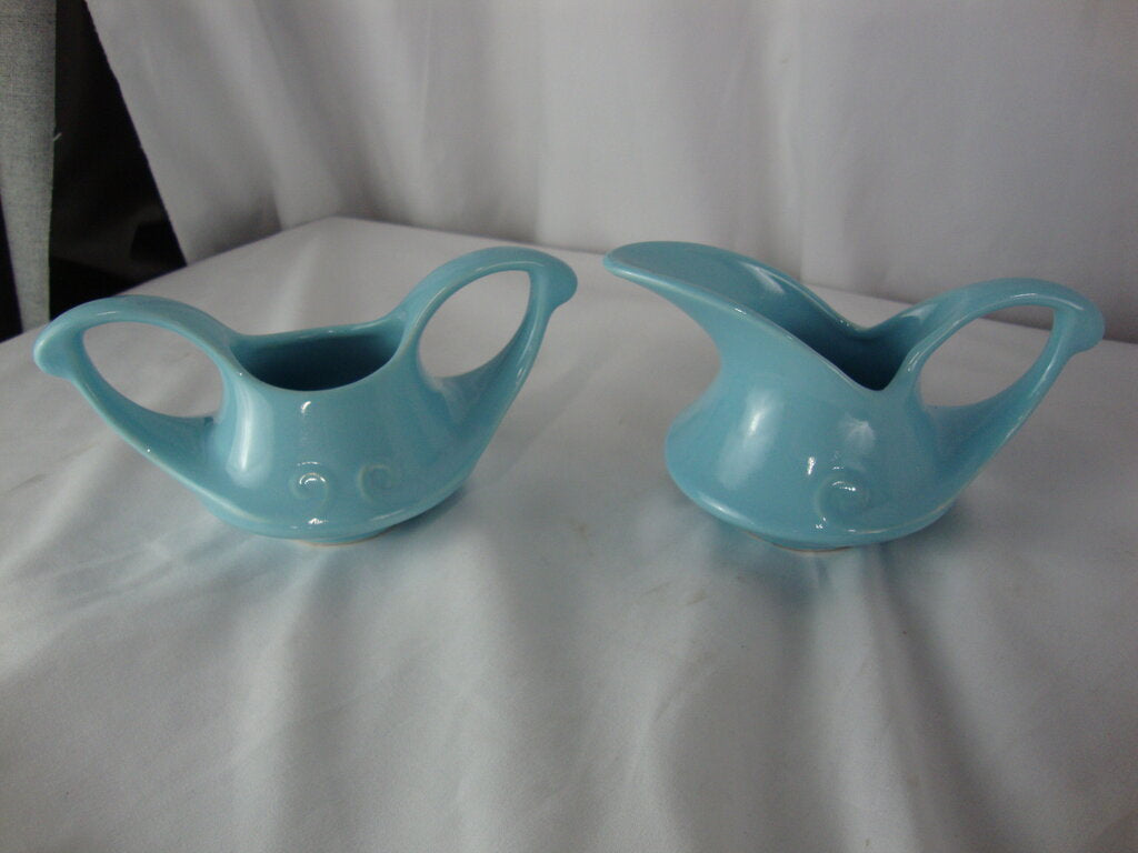 Art Decor Tyupe Pottery Baby Blue Creamer and Sugar Set