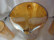 Load image into Gallery viewer, Vintage Jeanette Marigold Carnival Optic Hexagon Beverage Pitcher and Four Glasses Set
