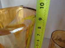 Load image into Gallery viewer, Vintage Jeanette Marigold Carnival Optic Hexagon Beverage Pitcher and Four Glasses Set
