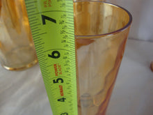 Load image into Gallery viewer, Vintage Jeanette Marigold Carnival Optic Hexagon Beverage Pitcher and Four Glasses Set
